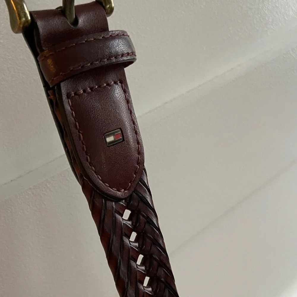 Braided Leather Men’s Belt in Burgundy with Brass Buckle pre owned